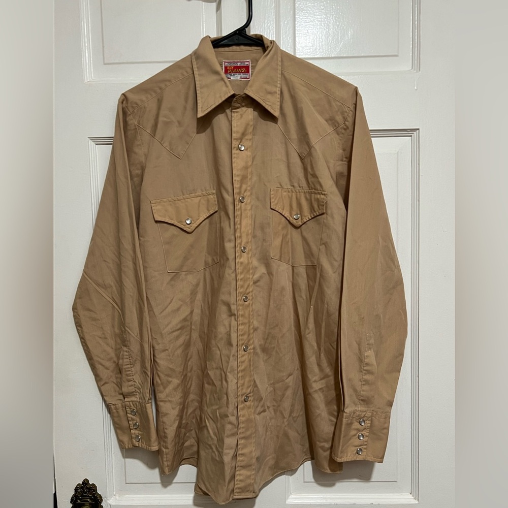 Tan Vintage Western Ely Plains Pearl Snap Long Sleeve Mens Shirt
